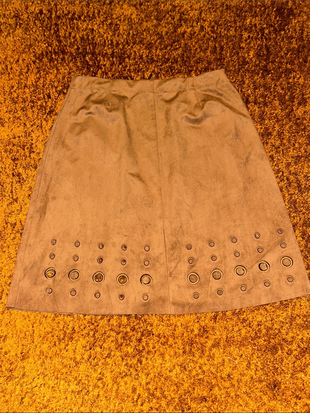 Suede-Look Brown A-Line Skirt with Grommet Hem